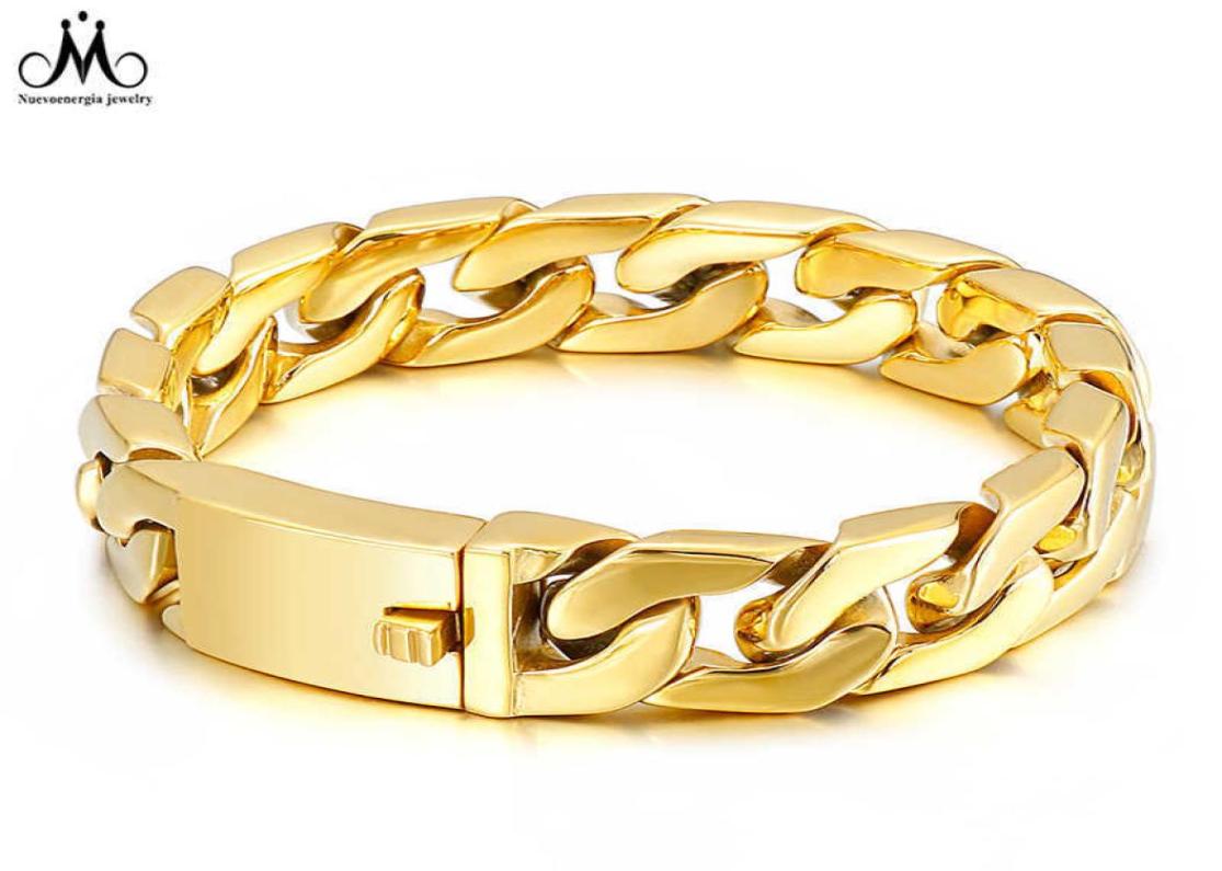 

Wedding Bangle Plated Jewelry 18k Gold Custom Glossy Men Chains Miami Stainls Steel Cuban Link Chain Bracelet5675637