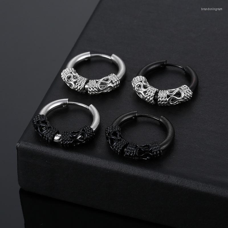 

Hoop Earrings WKOUD 1/4 Piece Retro Punk Hip Hop Dragon Pattern Stainless Steel Ear Bone Buckle Men And Women Fashion