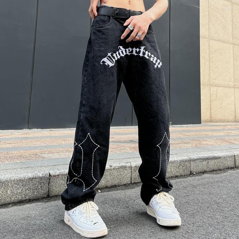 

Men' Jeans Black Streetwear Baggy Men' Letter Graphic Harajuku Oversized Hip Hop Denim Pants Fashion Loose Male Y2K Clothed