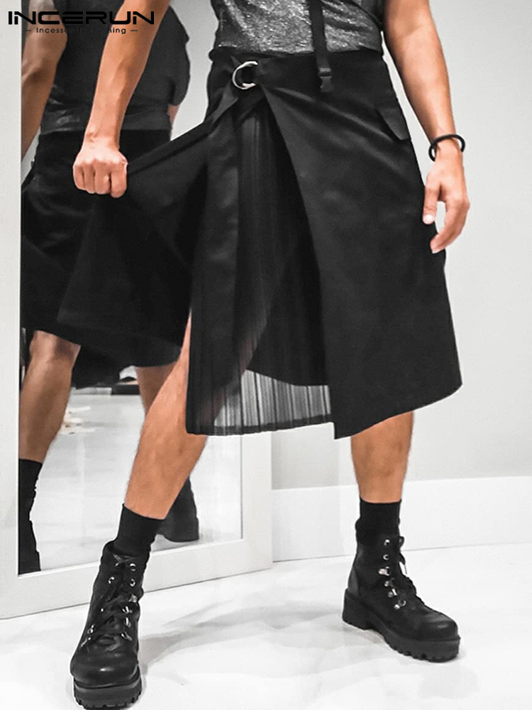 

Men's Pants Fashion Well Fitting Knee Pantalons Casual Male Solid Loose Comfortable Skirts Wide Leg Long S5XL INCERUN 2023 230512, Black