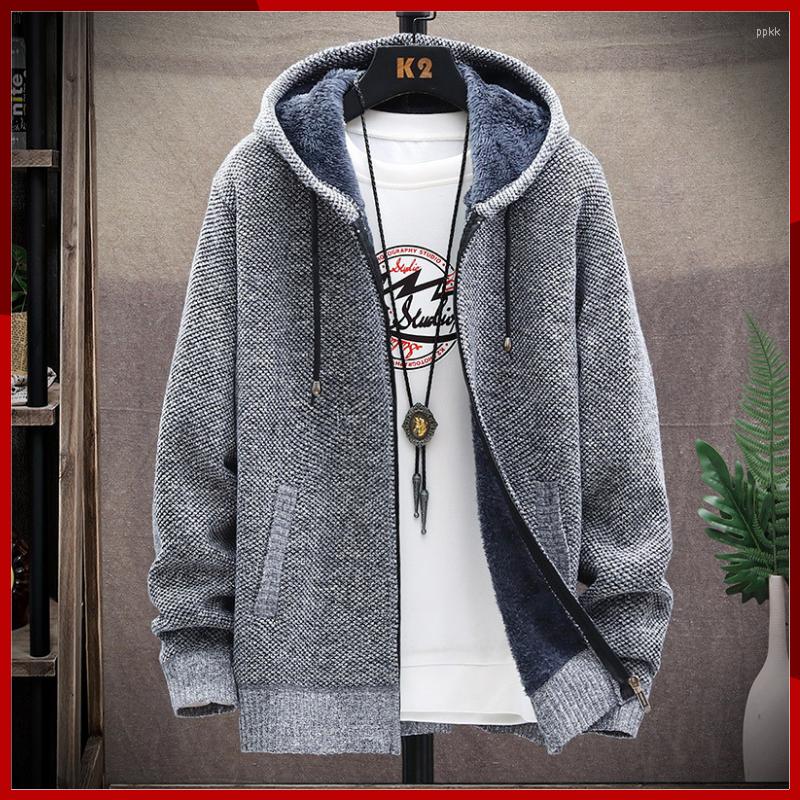

Men's Sweaters 2023 Men's Big Size 3XL Loose Hooded Coat Knitted Plush Material Keep Warm Zipper Knitting Jacket For Daily Wear, Dark grey
