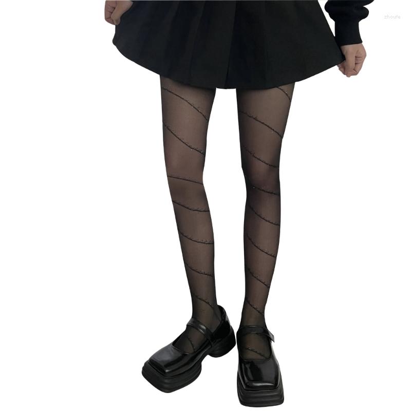 

Women Socks Vintage Fishnet Lace Tights Black Patterned Net Fashion Pantyhose Diagonal Stripes Stockings Tight
