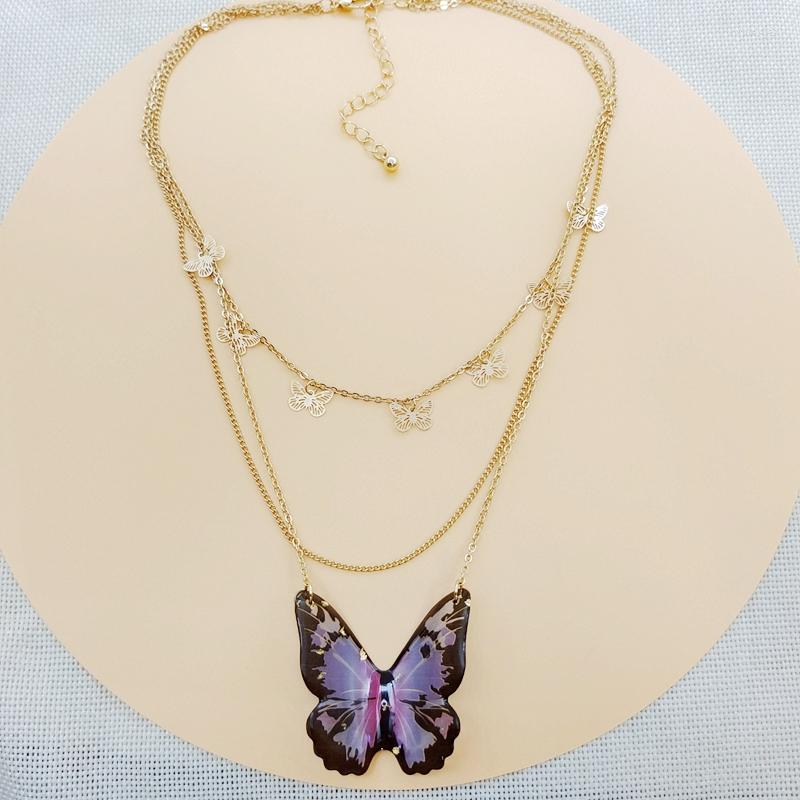 

Pendant Necklaces Simple And Casual Butterfly With Gold Plated Multi Layered Women's Necklace Ins Neckchain Collar Chain Accessories