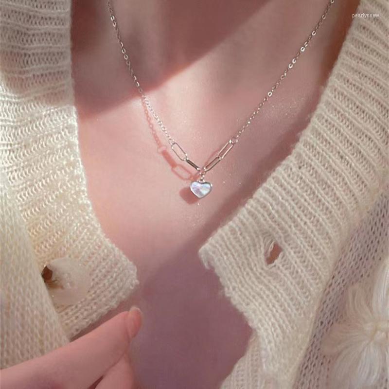 

Chains YACHU 1pc Heart Shape Shell Pendant Necklace Women Silver Color Pearl Choker Collar Chain Delicate Jewelry Gift