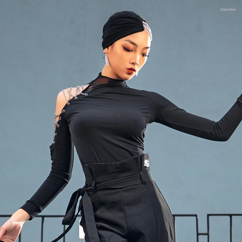 

Stage Wear Modern Dance Clothes Female Sexy Long Sleeved Practice Ballroom Tops Cha Rumba Latin DQS9743, Top
