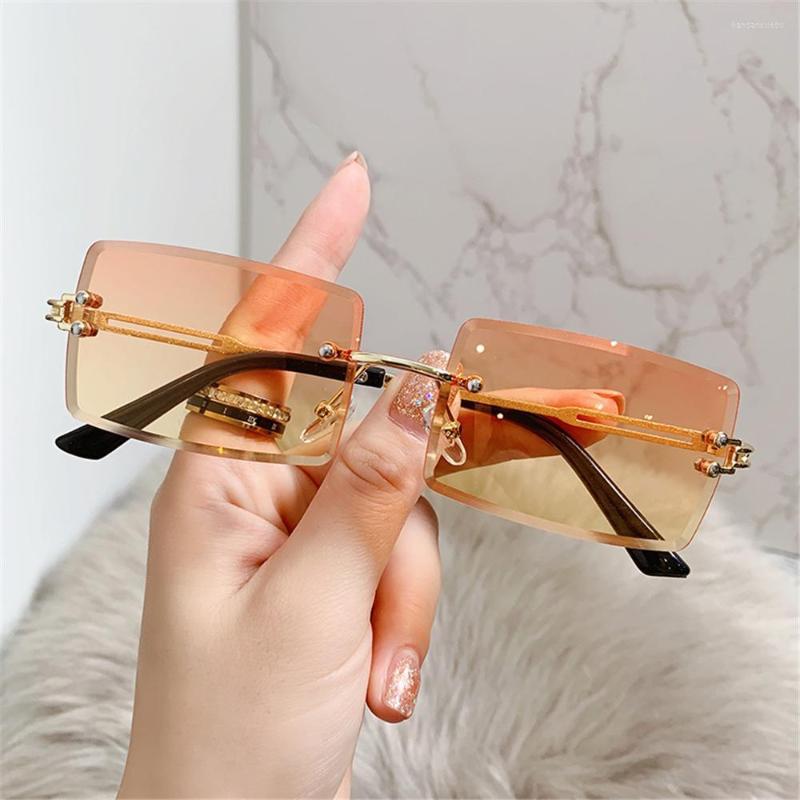 

Sunglasses Retro Rimless UV400 Metal Frame Vintage Frameless Rectangle For Women