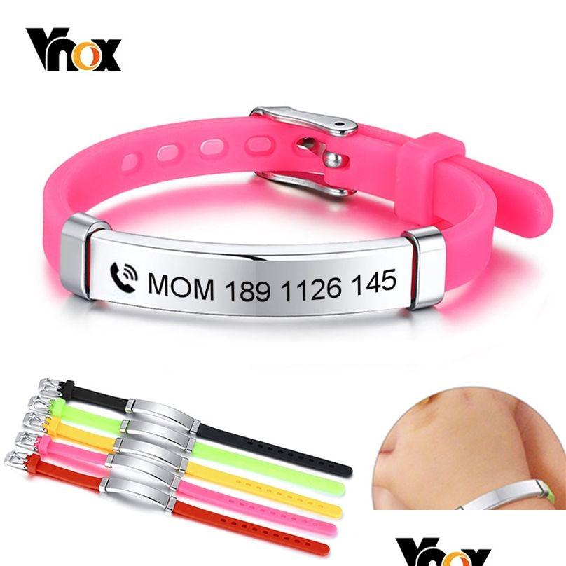 

Charm Bracelets Vnox Personalize Kids Baby Id Soft Sile Rudder Stainless Steel Children Girls Boys Custom Emergency Name Phone 22071 Dhbok