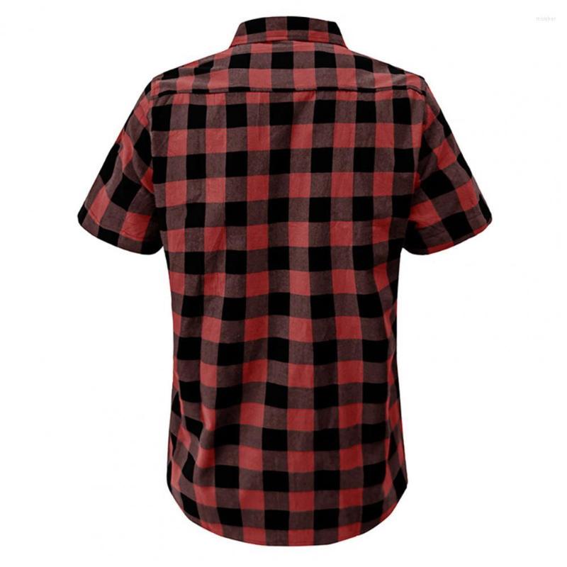 

Men' Casual Shirts Chic Summer Top Buttons Men Plaid Print Turn-down Collar Shirt Match Pants, Blue