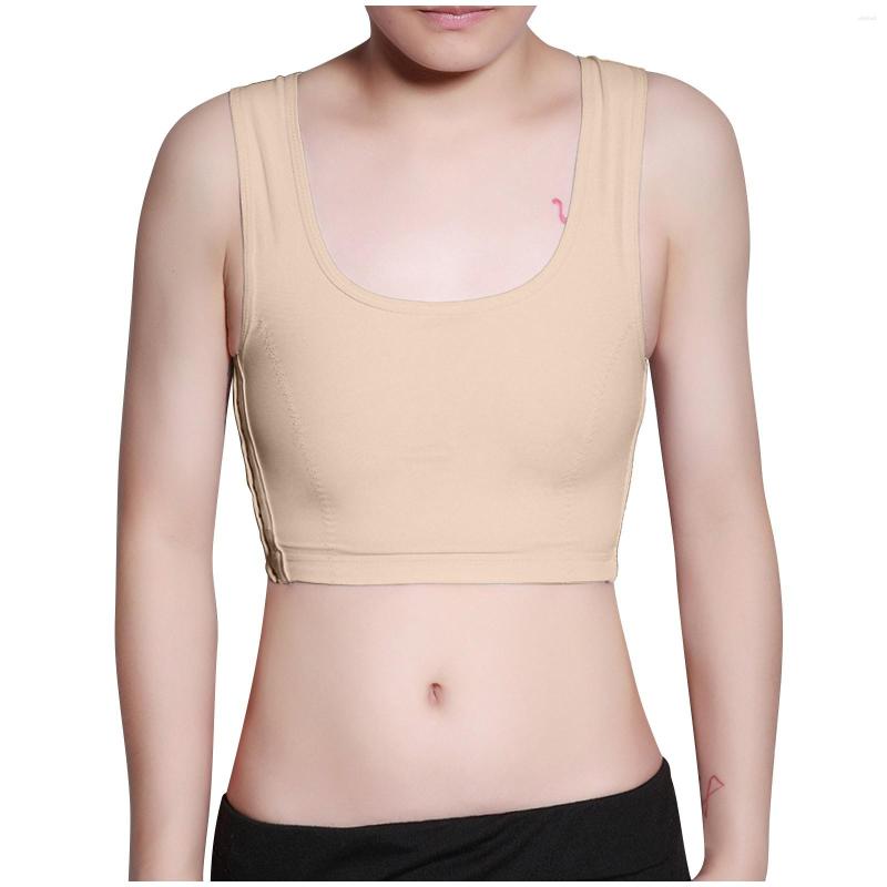 

Women's Shapers Women Solid Color Breast Side Buckle Short Chest Casual Vest Binder Tops Tran Top Breathable, Beige