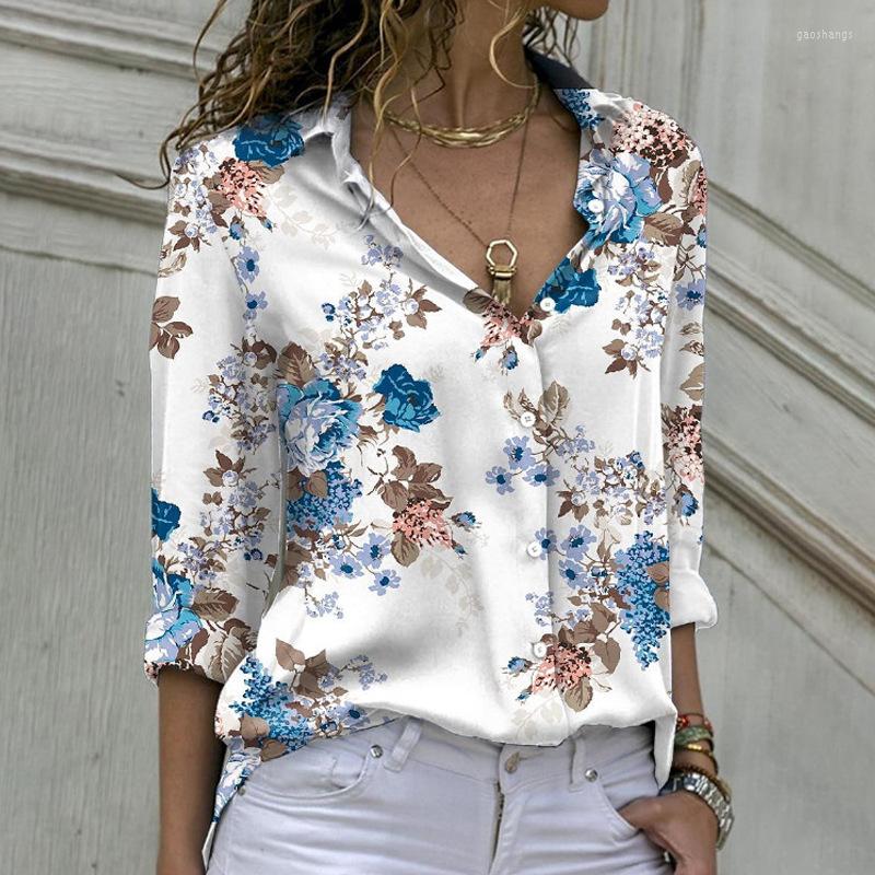 

Women's Blouses 2023 Spring And Summer Fashion Elegant Printed Shirts Floral Long-sleeved Women Shirt Temperament Loose Large Office, Blue
