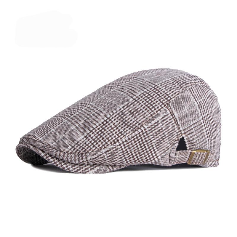 

Berets QPALCR Unisex Thin Breathable Beret Hat Men Women Plaid Forward Cap Spring Summer Brown Black Flat Peaked Hats Visor
