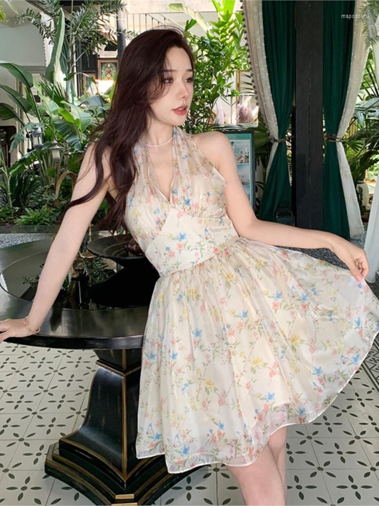 

Casual Dresses Summer Women' Butterfly Floral Dress 2023 Fashion V-neck Princess Vintage Sexy Backless Ladies Beach Boho Vestidos, Photo color