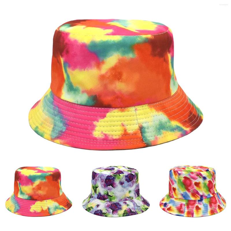 

Berets Painted Tie Dye Fisherman Hat Men And Women Double Sided Wear Fashion Leisure Sun Cotton Flower Bucket Hats For Teens, Blue