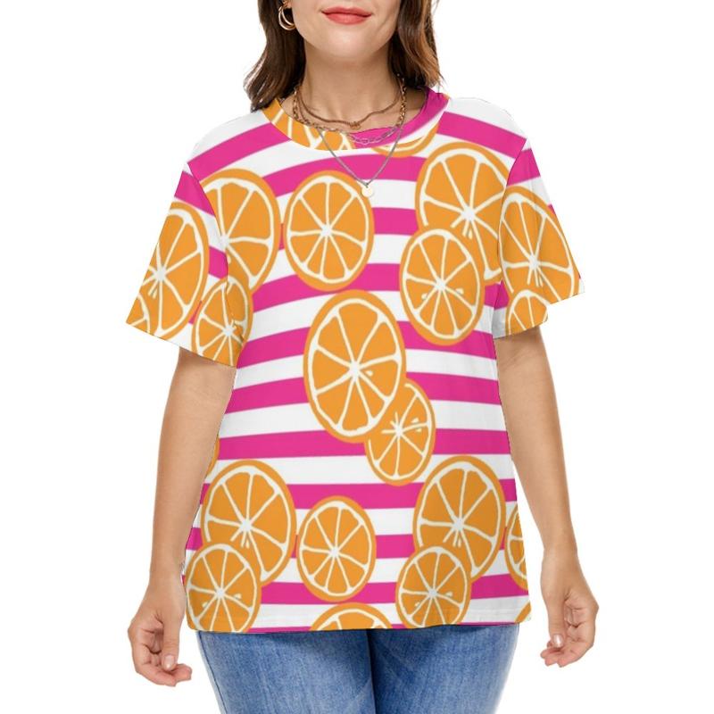 

Shirt Women's Plus Size Oranges Slices Pink And White Stripes Funny S Short Sleeve Basic Tee Summer Printed Tees 5XL 6XLWomen, Style-9