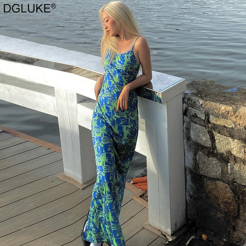

Casual Dresses Elegant Printed Long Summer Dres 2023 In Spaghetti Strap Slip Bodycon Beach Holiday 230512, Blue
