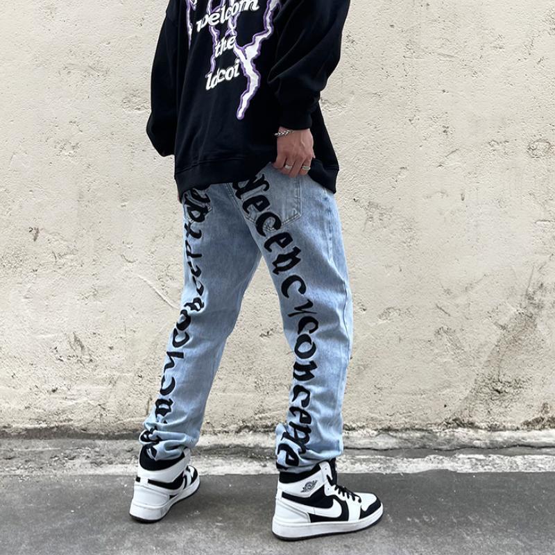 

Men' Jeans Y2k Men' Embroidery Streetwear Hip Hop Alt Harajuku Baggy Low Rise Trousers Gothic Straight Wide Leg Cargo Pants Clothes, Blue