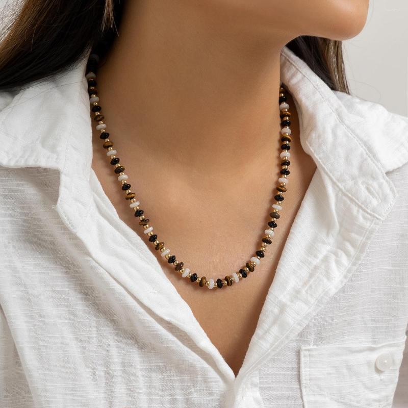 

Pendant Necklaces Simple Personality Geometric Beaded Glass Necklace Retro Temperament Small Tiger Stone Female Fairy Choker