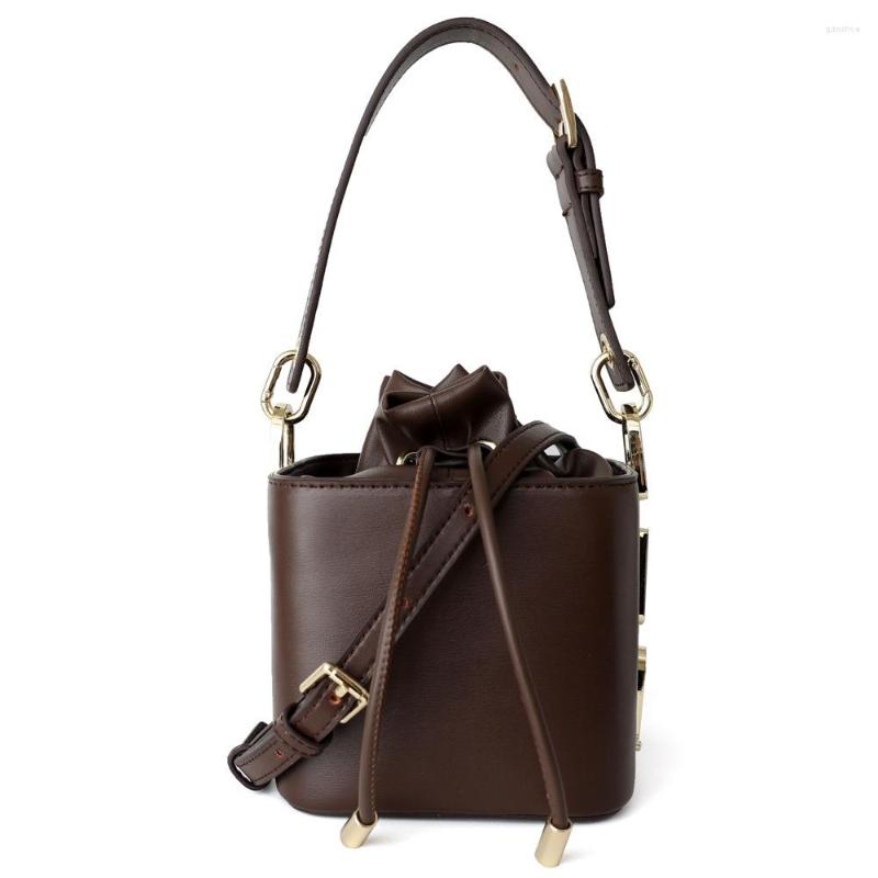 

Evening Bags Fashion Spring And Summer Mini Real Leather Square Box Bucket Bag 2023 Trendy Messenger Women's Shoulder White