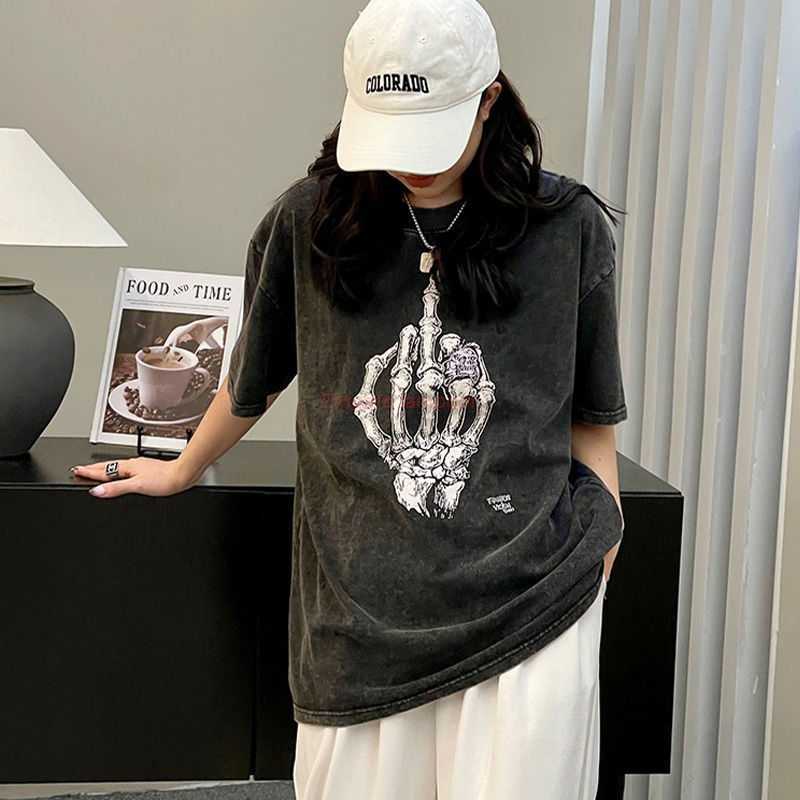 

Designer Fashion Clothing Tees Tshirt Galleryes Depts American Fashion Brand High Street Loose Skull Hand Bone Print Gd Round Neck Short Sleeve Mens Womens Tshirt Su, Black
