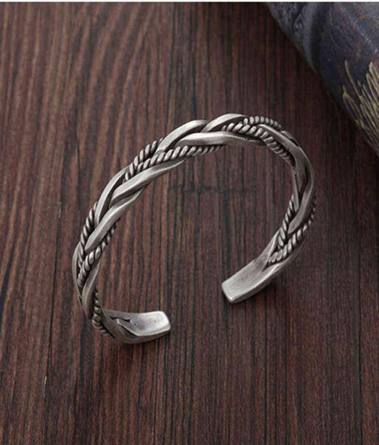 

New 925 Sterling Silver ed Woven Bracelet Neutral Retro Thai Original Handmade Exquisite Unique Opening Gift3567458