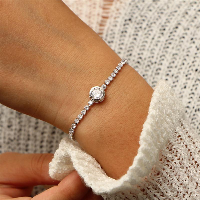 

Charm Bracelets IF YOU Fashion Round Tennis For Women Rose Gold Silver Color Cubic Zirconia Bracelet Bangles Jewelry Party Gift