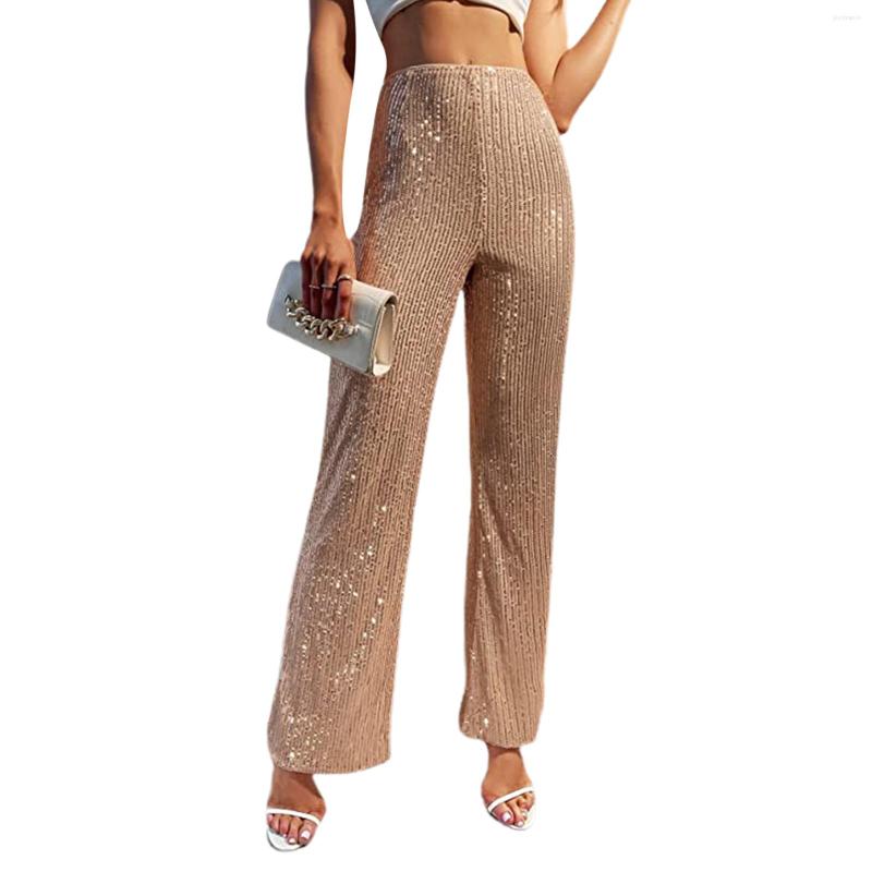 

Women' Pants Puloru Shiny Sequined High Waist Flared Long Women Fashion Summer Casual Street Solid Color Bell-Bottoms Trousers, Black