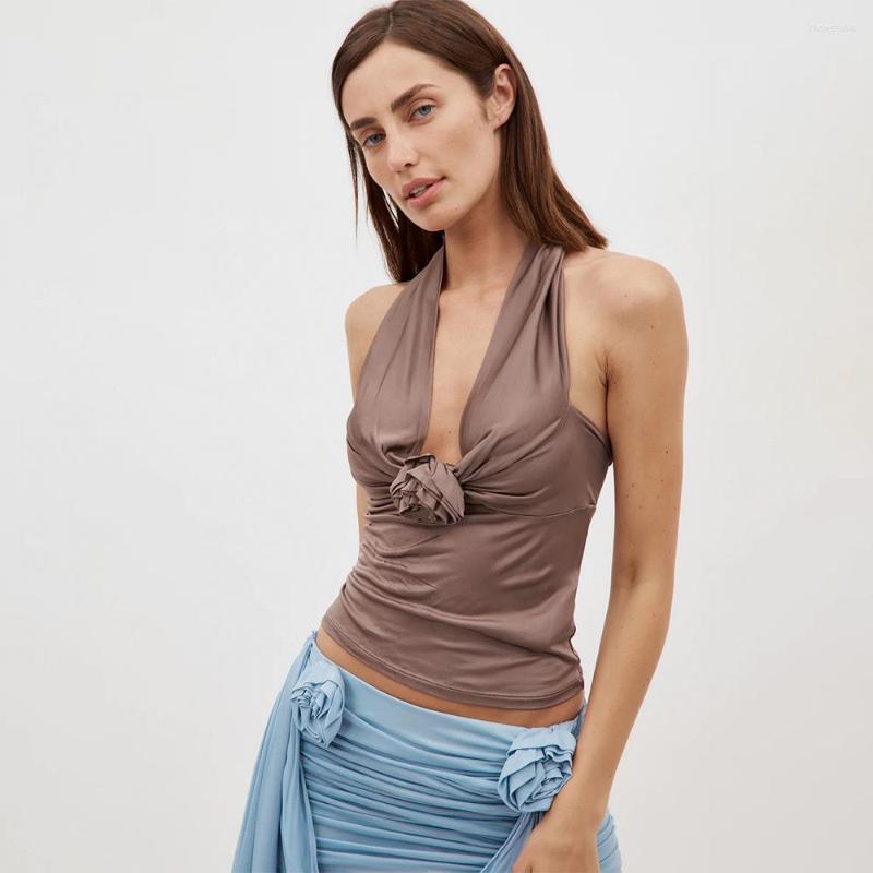 

Women' T Shirts 23 Spring Summer Sexy Spice Strapless One-Shoulder Short Sleeve Fitted Slim Floral Sheath Hanging Neck Top, Black