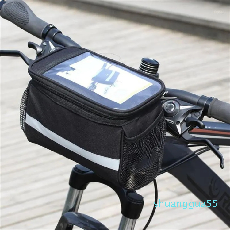 

WaterprooF Road Bike Handlebar Bag Cycling Front Basket Pannier Frame Waterproof Bicycle Bags With Broader Reflective Strap, Black