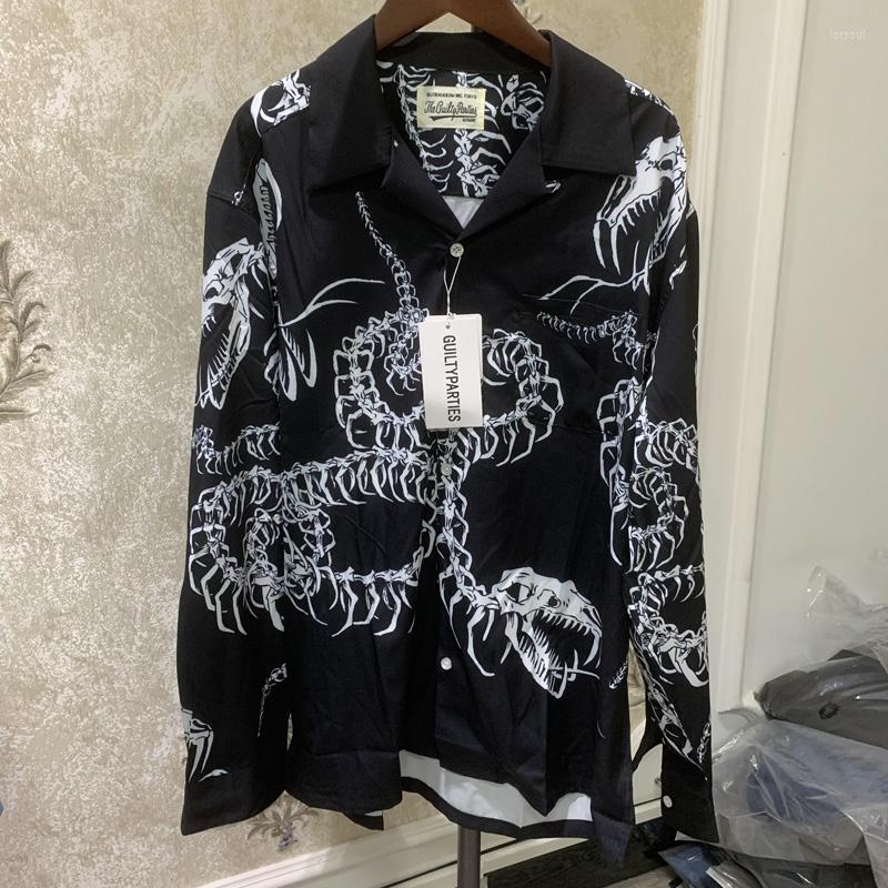 

Men' Casual Shirts Black Dragon Snake Full-printed Wacko Maria Long-sleeved Hiphop Street Cardigan Men Women Loose Hawaiian Shirt, 11