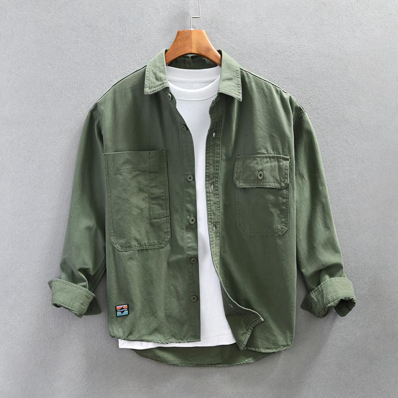 

Men's Casual Shirts 2023 Spring Outdoors For Men Cotton Turn-down Collar Vintage Long Sleeve Shirt Men's Clothing, Xg29 army green