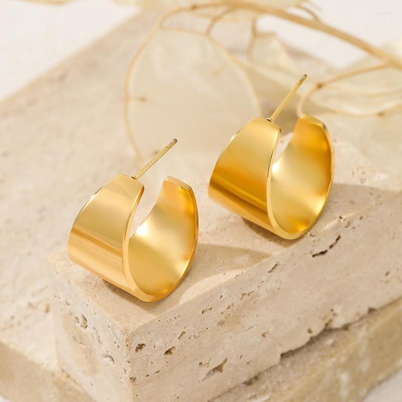 

Hoop Earrings Trendy 18 K Plated Stainless Steel Simple Glossy C Shape Women Gold Color Exaggerated Jewelry