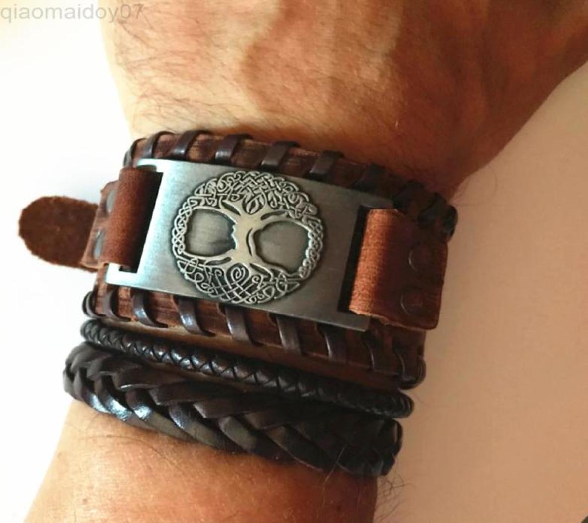 

Skyrim Viking Tree Of Life Vintage Wrap Wicca Metal Leather Bracelet Amulet Adjustable Cuff Bracelet Vintage Jewelry Men L2208127275410