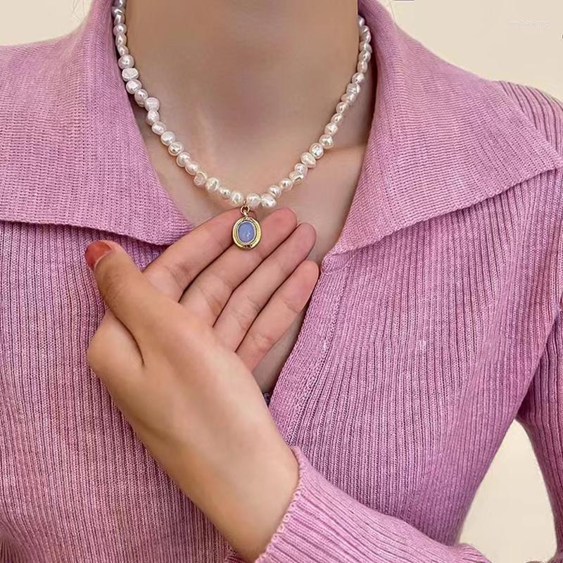 

Pendant Necklaces 2023 French Natural Pearl Necklace For Women Moonstone Clavicle Chain Baroque Wedding Jewelry Party Gift