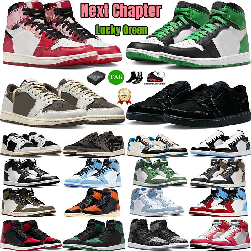 

With box 1 Retro 1s low OG Basketball Shoes travis scotts Olive lost and found lucky green reverse mocha Next Chapter Drak Mocha Mens Women Trainers Sports Sneakers, 11