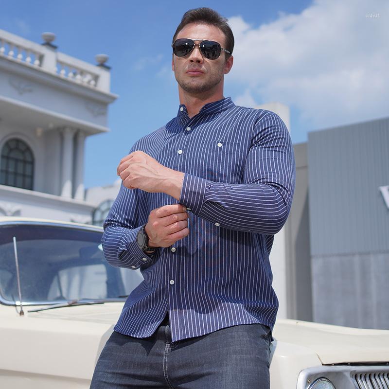 

Men's Casual Shirts Solid Color Slim Formal Business Standard-fit Office Men's Classic Long Sleeve Striped Basic Dress, Blue