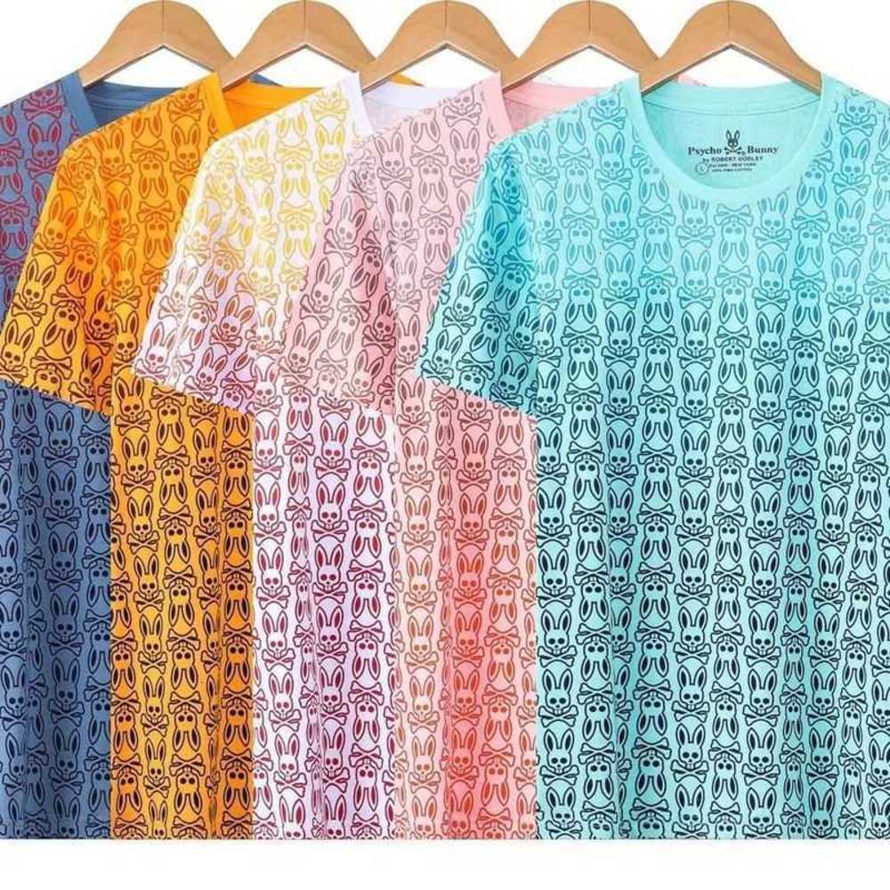 

2023 Spring/summer New Psycho Bunny Skeleton Rabbit Full Short Sleeve t Shirt Printed Pattern Fashion Brand T-shirt Pure Cotton Embroidery 0kez, Aqua blue