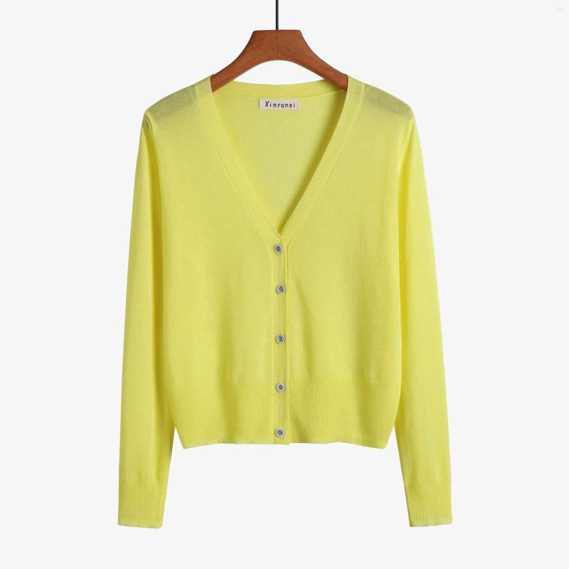 

Women's Jackets Korean Fashion Knitted Coat Womens Spring Summer Thin Sunscreen Clothing Solid Color V Neck Outwear Black White Yellow
