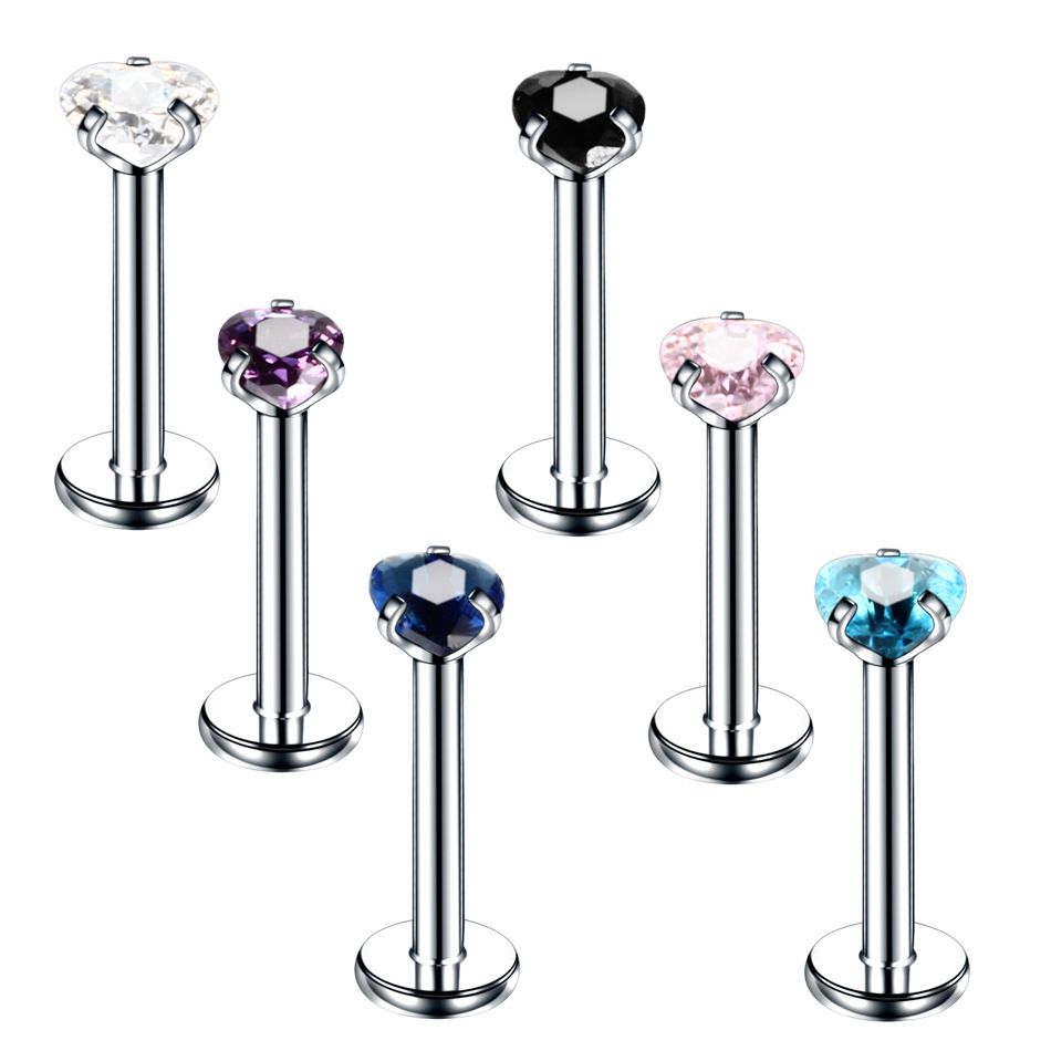 

Stainless Steel Lip Piercing Jewelry Crystal Heart Labret Piercing Lip Piercing Stud