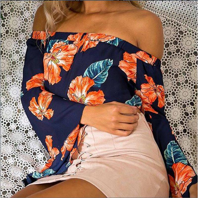 

Women' T Shirts Fashion Women Summer Loose Print Top Off Shoulder Flare Sleeve Blousas Ladies Long Sexy Casual Tops Female Shirt, Xas216a