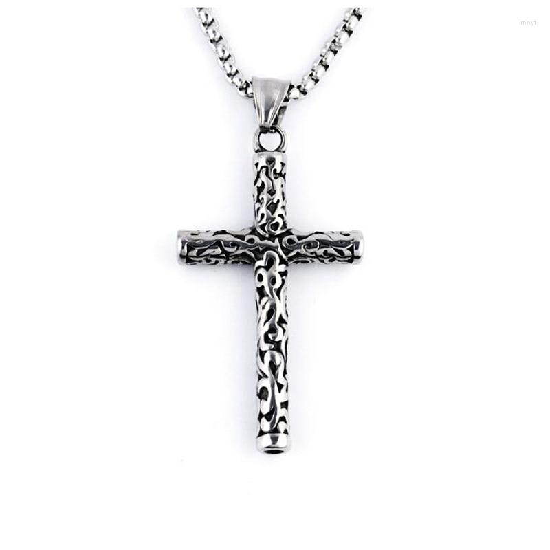 

Pendant Necklaces Mens Fashion Carving Cross Necklace Vintage Style ReligiousTitanium Steel Long Chain Trendy Punk Jewelry