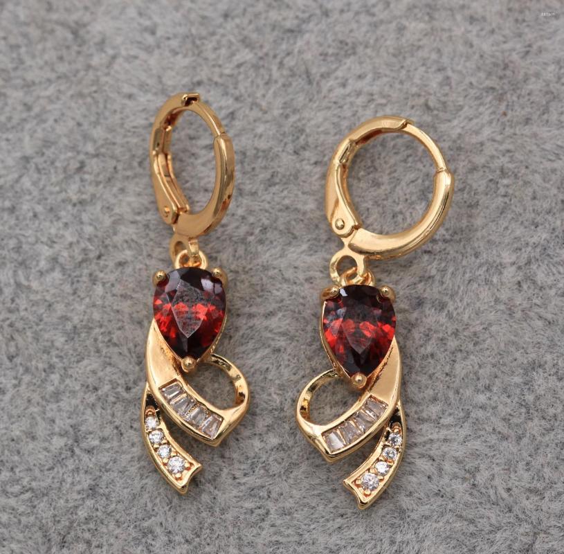 

Dangle Earrings Trendy Gold Plated Copper Dangler Drop Red Green Zirconia For Women Fashion Jewelry Accessories Wedding Anniversary Gif