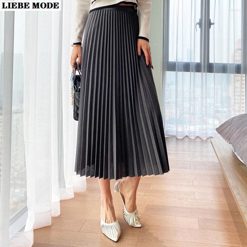 

Skirts Women's Elastic High Waist Long Pleated Skirt Women A Line Maxi Calf Length Solid Midi Female Summer Casual Y2k Faldas, Black