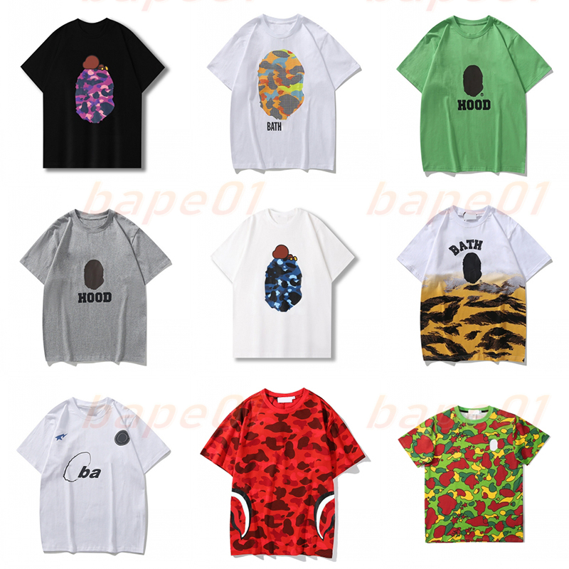

Mens Designer T-shirt Camouflage Pattern T Shirt APE Head Pattern Fashion Couples Short Sleeves Shark Print Cotton Tees Asian Size M-3XL, Purple