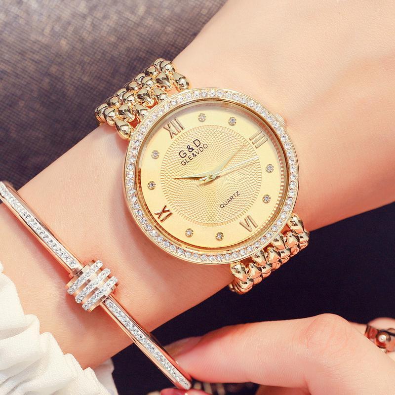 

Wristwatches G&D Women Watch Fashion Casual Diamond-Studded Stainless Steel Bracelet, Gold