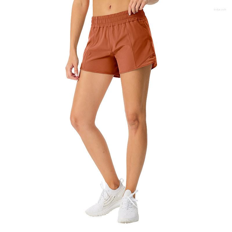 

Active Shorts Solid Color Women Fitness Sports Quick Dry Breathable Workout Cycling Gym Yoga Two Pieces Of Mesh Fake, Brick red