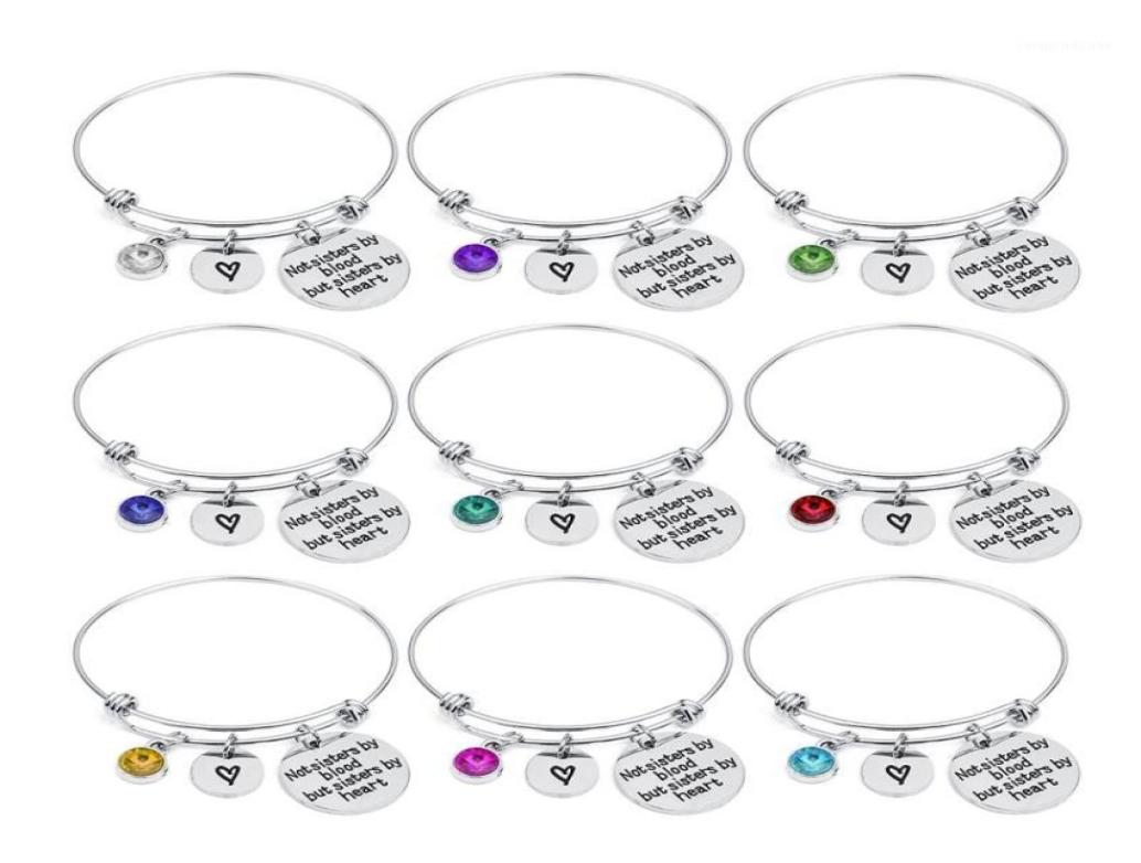 

Bangle 1pclot Personalised Stainless Steel Birthstone Bracelet quotNot Sisters By Blood But Heartquot 12 Months Crystal Bangl3068243
