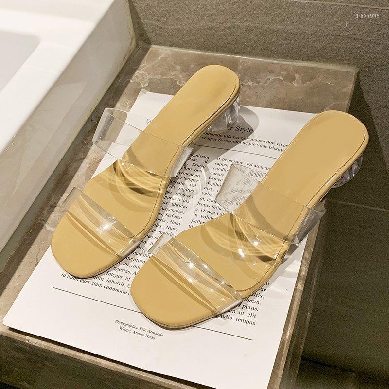 

Slippers Sandals Women Wear Fashion Outside In Summer 2023 Crystal Transparent Comfortable High-heeled Shoes Women's, Beige