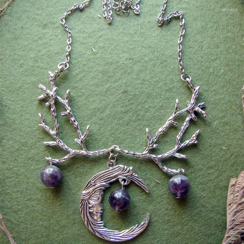 

Pendant Necklaces Gothic Purple Crystal Crescent Moon Branches Necklace Witch Fantasy Forest Twig Women Jewellery Statement Wedding Wicca