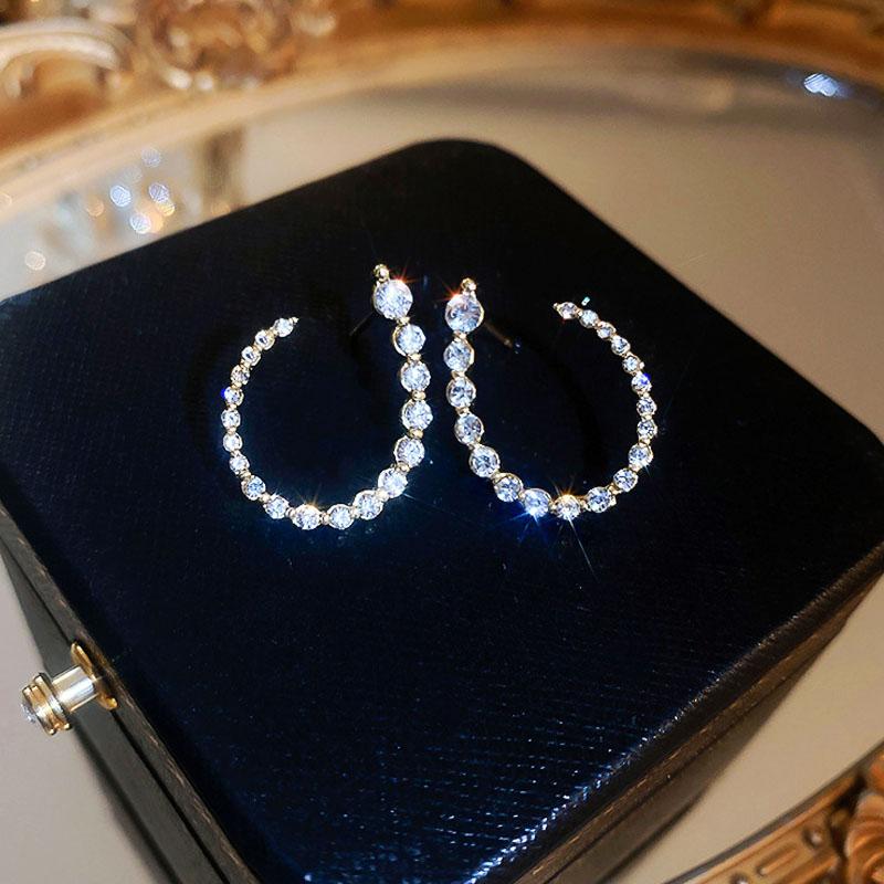 

Stud Earrings Charm Simple Full CZ Round Earring For Women 925 Silver Needle Bling Zircon High Quality JewelryStudStud