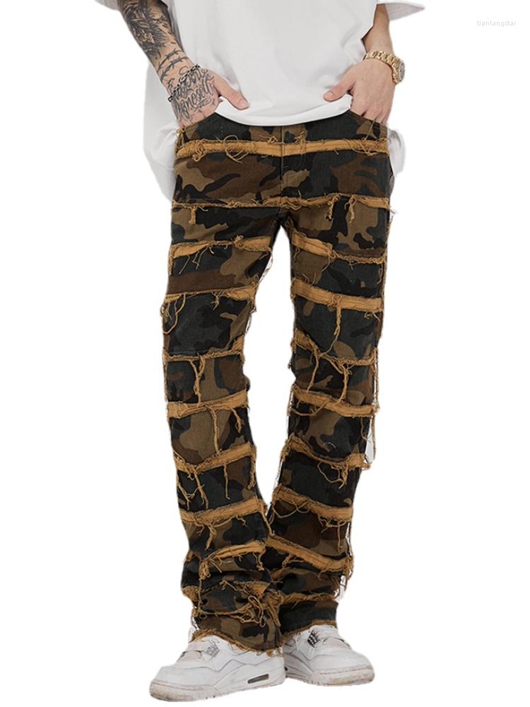 

Men' Jeans Fashion Camouflage Destroy Ripped Pieced Patchwork Denim Jean Pants Casual Straight Trousers Mens Y2k Hip Hop Streetwear Joggers, Multi